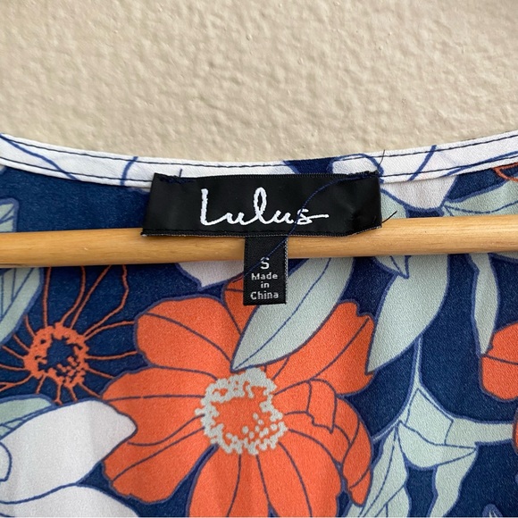 Lulus Pretty Poppies Navy Blue Floral Print Sheer Midi Dress EUC Size - S - Picture 9 of 13